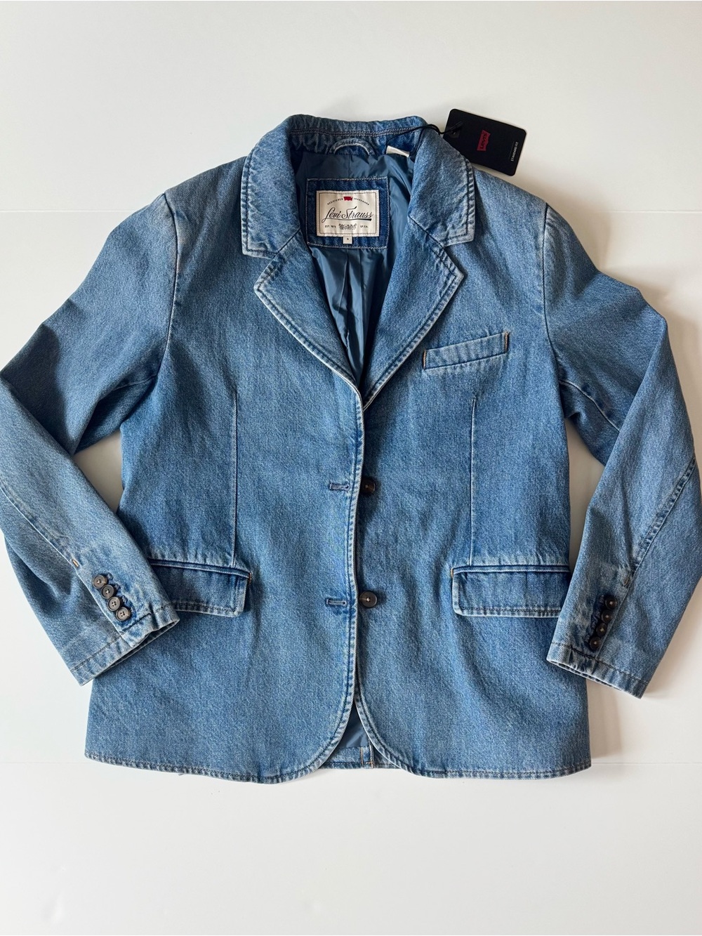 Levi’s Stella Relaxed Denim Blazer, Blue Medium Wash, NWT, Women’s Size Small - Picture 6 of 15
